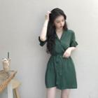 Plain Short-sleeve Dress As Figure - One Size