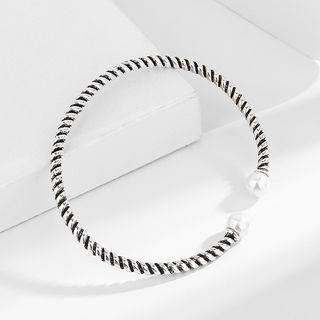 Faux Pearl Alloy Open Bangle Silver - One Size