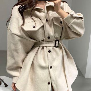 Belted Buttoned Wool Jacket