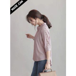 Raglan-sleeve Crochet-detail Blouse