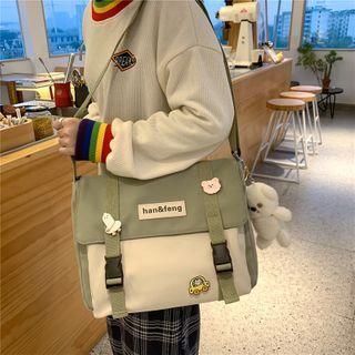 Buckled Two-tone Nylon Crossbody Bag