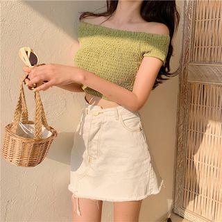 Short-sleeve Off Shoulder Smocked Top