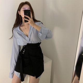 Plain Shirt / Belted Mini Pencil Skirt