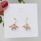 Beaded Earring 1 Pair - Pink & Gold - One Size