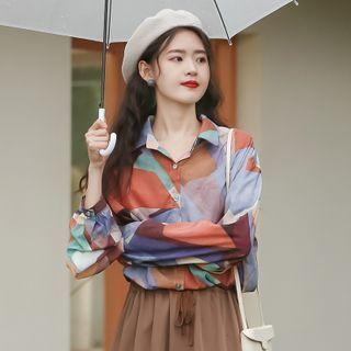 Printed Long-sleeve Shirt Red & Blue - One Size