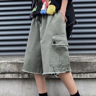 Distressed Wide Leg Cargo Shorts