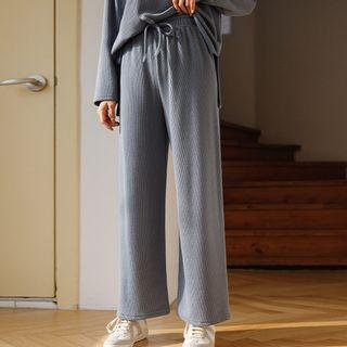 Tie-waist Napped Wide-leg Pants