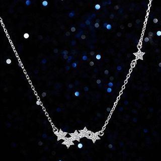 Sterling Silver Rhinestone Star Necklace 1pc - Silver - One Size