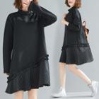 Mock-turtleneck Pinstripe Panel Ruffled Pullover Dress As Shown In Figure - One Size