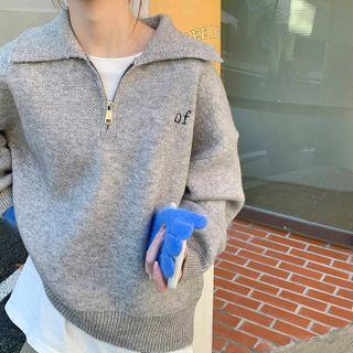 Zip Neck Lettering Sweater