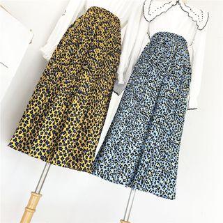 Leopard Print Accordion Pleat Midi Chiffon Skirt