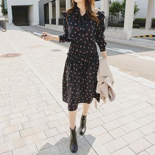 Tie-neck Pattern Chiffon Long Dress