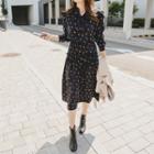 Tie-neck Pattern Chiffon Long Dress