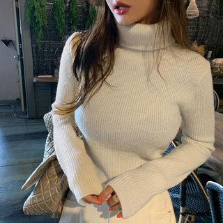 Turtleneck Slim Rib-knit Top