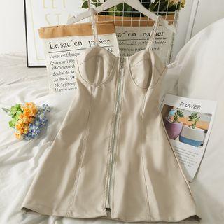 Faux-leather Sleeveless Zipper Mini Dress