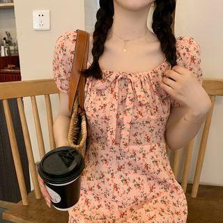 Short-sleeve Round-neck Strap High-waist A-line Dress