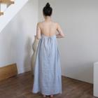 Spaghetti Strap Open-back Maxi A-line Dress Light Blue - One Size