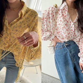 Dip-back Floral Sheer Shirt