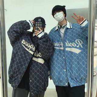 Lettering Argyle Baseball Jacket