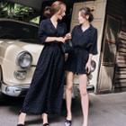 Elbow-sleeve Dotted Playsuit / Wide-leg Jumpsuit