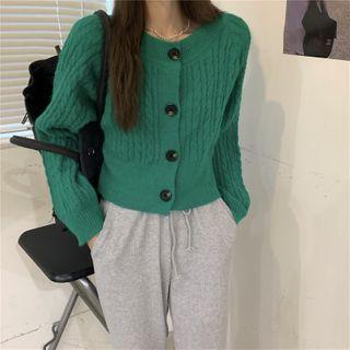 Long-sleeve Cable Knit Cardigan / Plain Jogger Sweatpants