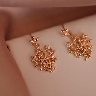 925 Sterling Silver Rhinestone Branches Dangle Earring Champagne Gold - One Size