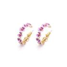 Fashion Elegant Plated Gold Enamel Purple Flower Earrings Golden - One Size