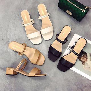 Block Heel Faux Leather Sandals