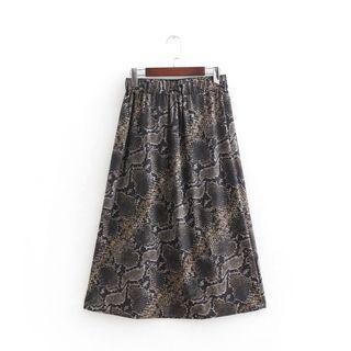 Midi Snake Print A-line Skirt