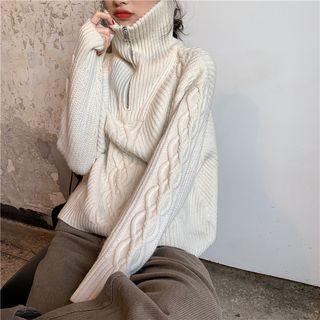 Half-zip Cable Knit Sweater Almond - One Size