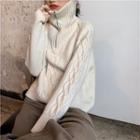 Half-zip Cable Knit Sweater Almond - One Size