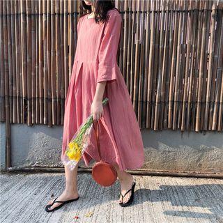 3/4-sleeve Lace-up Midi Dress