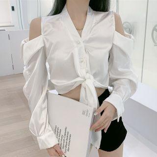 Cold-shoulder Tie-front Cropped Top