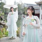 Long-sleeve Hanfu Top / Strapless Maxi A-line Dress / Cover-up / Set