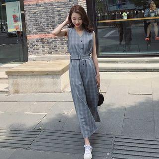 Sleeveless Plaid Jumpsuit