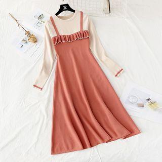 Frilled Trim Mock Two Piece Knit Dress
