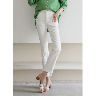 Letter Embroidered Boot-cut Pants