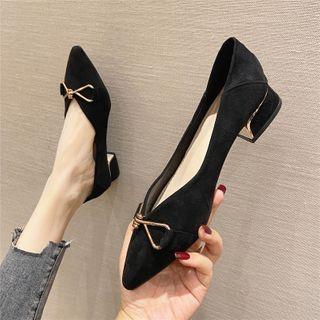 Bow Faux Suede Block Heel Pumps