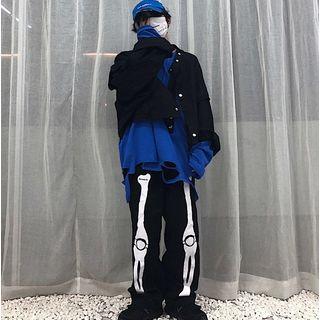 Skeleton Print Straight-cut Pants
