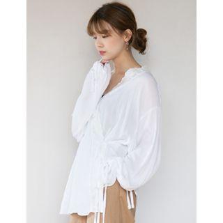 Tie-detail Lace-trim Robe Cardigan