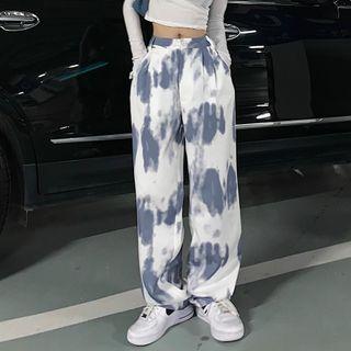 Tie-dye Print Straight-cut Pants