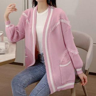 Long-sleeve Knit Contrast Cardigan