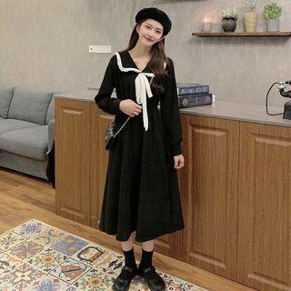 Contrast Trim Lace-up A-line Dress