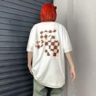 Short Sleeve Checkerboard Printed Oversized T-shirt