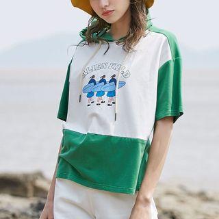 Short-sleeve Cartoon Print Hooded T-shirt