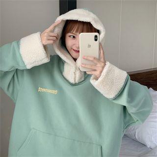 Furry Trim Letter Print Hoodie