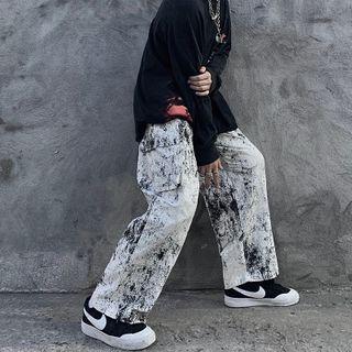 Tie-dyed Side-pocket Straight-cut Cargo Pants