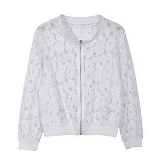 Lace Zip-up Jacket White - One Size