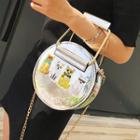 Cat Embroidered Patent Round Crossbody Bag