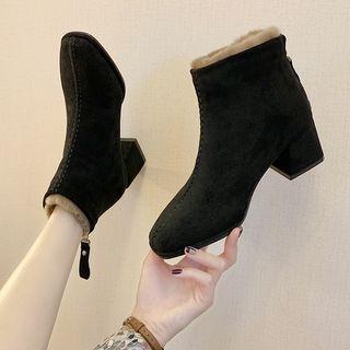 Velvet Block-heel Fleece Lined Ankle Boots